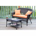 Jeco Espresso Wicker Patio Love Seat And Coffee Table Set With Orange Cushion W00201-LCS016